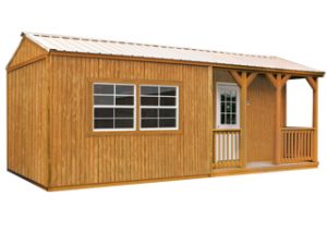 Corner Porch Cabin Style Building by Graceland Portable Buildings - Premium rustic storage with covered corner porch and quality construction